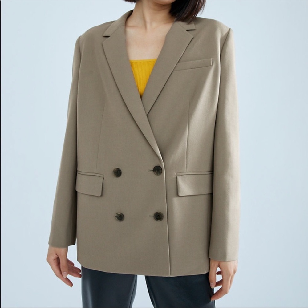 Babaton Watson Blazer Double Breasted Gray Relaxed Fit Aritzia Neutral Size XS - Picture 4 of 16